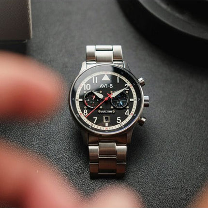 AVI-8 Hawker Hurricane Carey Dual Time Rangoon Black Dial Quartz AV-4088-11 Miesten kello