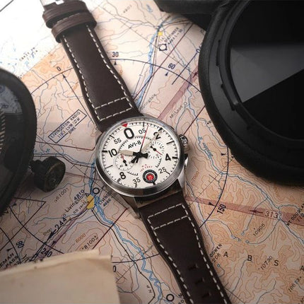 AVI-8 Spitfire Lock Chronograph Lentokone valkoinen kellotaulu kvartsi AV-4089-05 miesten kello