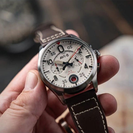 AVI-8 Spitfire Lock Chronograph Lentokone valkoinen kellotaulu kvartsi AV-4089-05 miesten kello