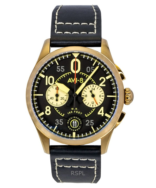 AVI-8 Spitfire Lock Chronograph Void musta nahkaranneke musta kellotaulu kvartsi AV-4089-07 miesten kello