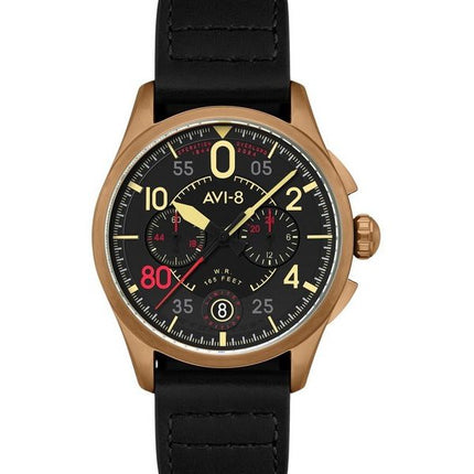 AVI-8 Spitfire Lock Chronograph D-Day 80 Limited Edition miekka nahkahihna, musta kellotaulu kvartsi AV-4089-0A miesten kello