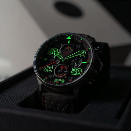 AVI-8 Hawker Typhoon Coningham Chronograph nahkahihna musta kellotaulu kvartsi AV-4093-0A miesten kello