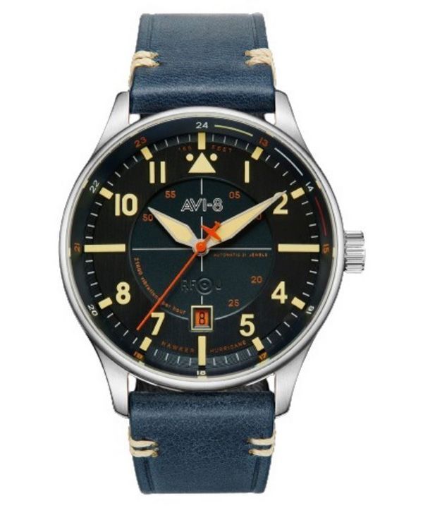 AVI-8 Hawker Hurricane Kent automaattinen Sussex-nahkahihna, sininen kellotaulu, automaattinen AV-4094-02 miesten kello