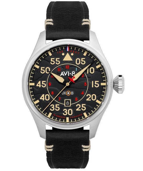 AVI-8 Hawker Hurricane Kenley Clowes automaattinen musta kellotaulu AV-4097-03 miesten kello
