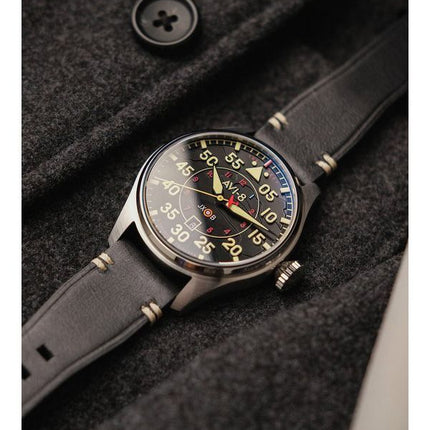 AVI-8 Hawker Hurricane Kenley Clowes automaattinen musta kellotaulu AV-4097-03 miesten kello