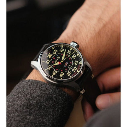 AVI-8 Hawker Hurricane Kenley Clowes automaattinen musta kellotaulu AV-4097-03 miesten kello