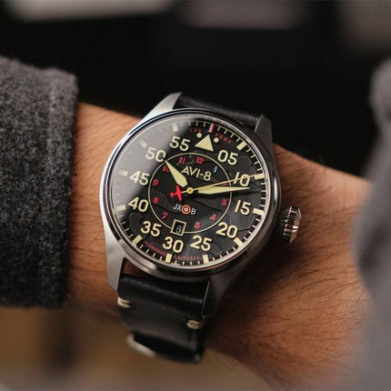 AVI-8 Hawker Hurricane Kenley Clowes automaattinen musta kellotaulu AV-4097-03 miesten kello
