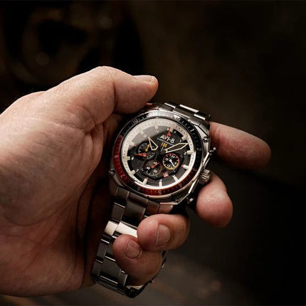 AVI-8 Hawker Hunter Atlas Dual Time Chronograph Raven Black Dial Quartz AV-4100-11 Miesten kello
