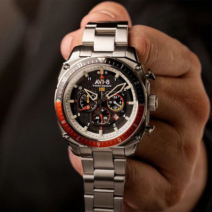 AVI-8 Hawker Hunter Atlas Dual Time Chronograph Raven Black Dial Quartz AV-4100-11 Miesten kello