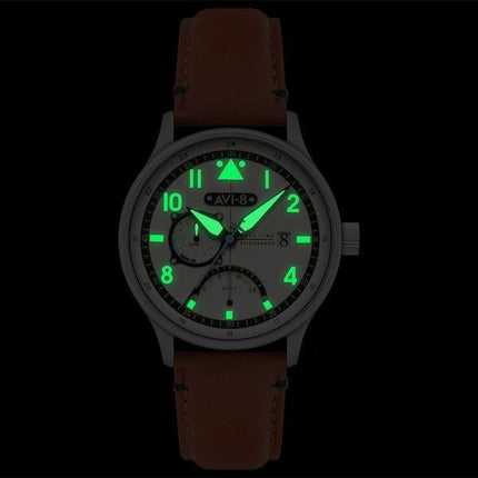 AVI-8 Hawker Hurricane Mckellar Dual Time Brown Beige Nahkahihna Kermanvärinen kellotaulu AV-4101-0C Quartz Miesten kello lisähi