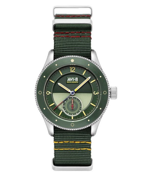 AVI-8 Flyboy Airmaster Sector Meca-Quartz Vert Vihreä nailonhihna vihreä kellotaulu AV-4112-02 miesten kello