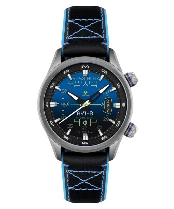 AVI-8 Hawker Harrier HUD-nahkahihna, sininen kellotaulu, automaattinen AV-4117-01 miesten kello