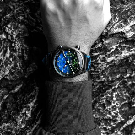 AVI-8 Hawker Harrier HUD-nahkahihna, sininen kellotaulu, automaattinen AV-4117-01 miesten kello