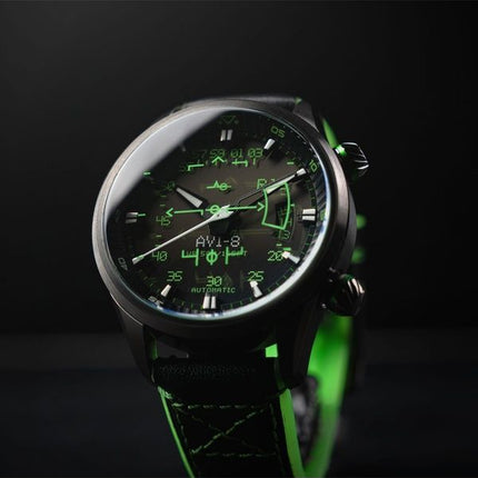 AVI-8 Hawker Harrier HUD Nahkahihna Gradienttimusta Kellotaulu Automaattinen AV-4117-02 Miesten kello