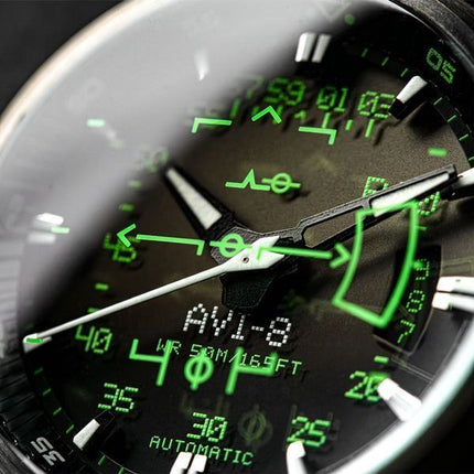 AVI-8 Hawker Harrier HUD Nahkahihna Gradienttimusta Kellotaulu Automaattinen AV-4117-02 Miesten kello