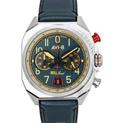 AVI-8 Bell X-1 Machbuster Chronograph Aviation -sininen kumiranneke, sininen kellotaulu, kvartsi, AV-4118-01, miesten kello