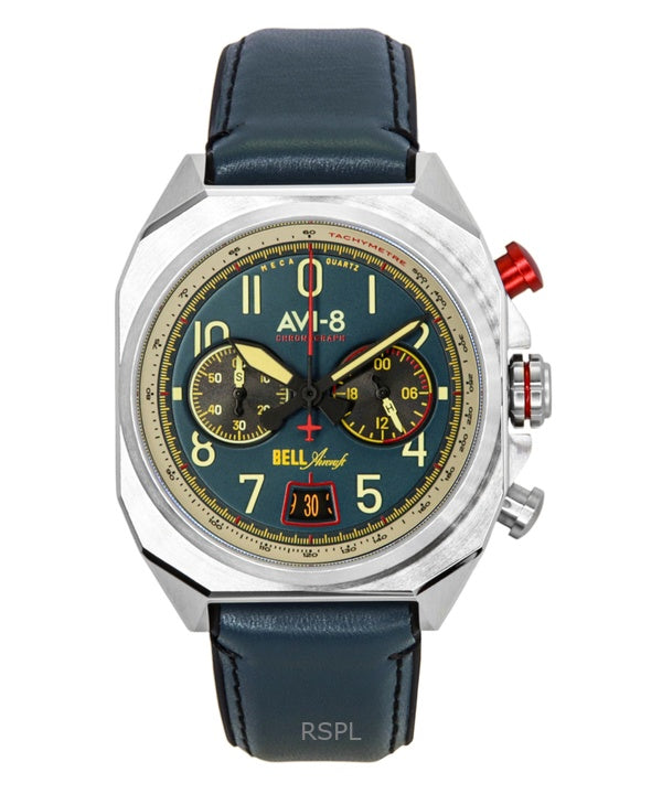 AVI-8 Bell X-1 Machbuster Chronograph Aviation -sininen kumiranneke, sininen kellotaulu, kvartsi, AV-4118-01, miesten kello