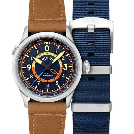 AVI-8 Flyboy Wingman Worldtimer GMT Atlantic Blue Kellotaulu Automaattinen AV-4120-01 Miesten kello lisähihnalla
