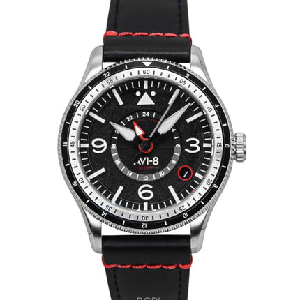 AVI-8 Flyboy Airmaster GMT nahkaranneke, moottorin musta kellotaulu, automaattinen AV-4128-01 miesten kello
