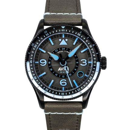 AVI-8 Flyboy Airmaster GMT nahkaranneke harmaalla kellotaululla automaattinen AV-4128-05 miesten kello