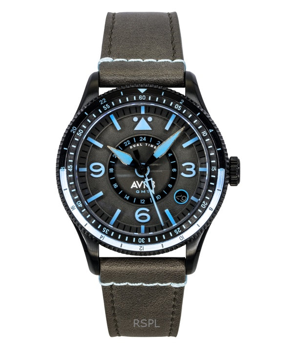 AVI-8 Flyboy Airmaster GMT nahkaranneke harmaalla kellotaululla automaattinen AV-4128-05 miesten kello