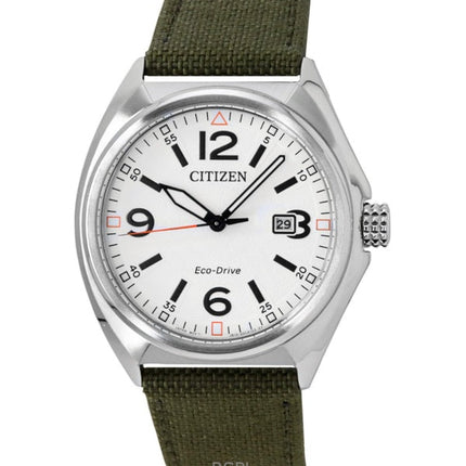 Citizen Eco-Drive vihreä nailonranneke valkoinen kellotaulu AW1571-09A 100M miesten kello