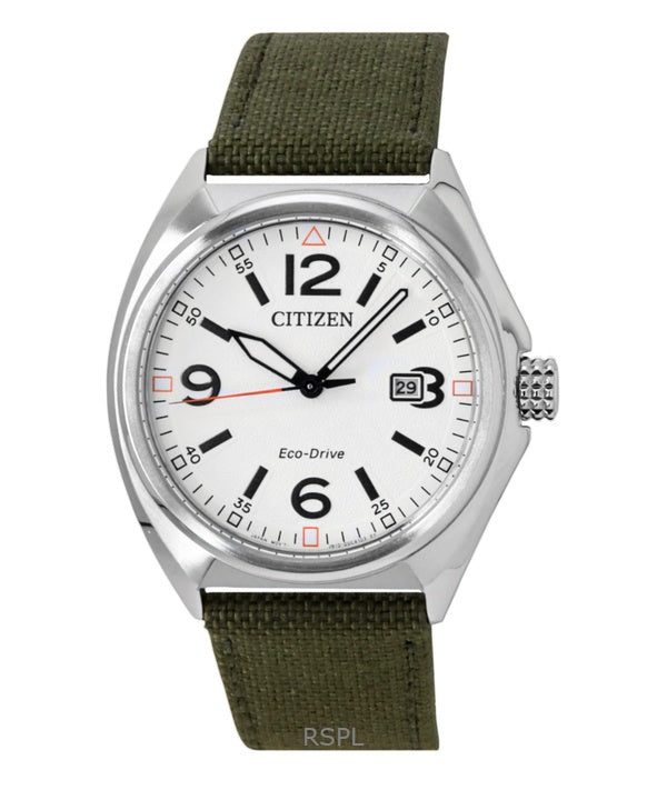 Citizen Eco-Drive vihreä nailonranneke valkoinen kellotaulu AW1571-09A 100M miesten kello