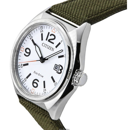 Citizen Eco-Drive vihreä nailonranneke valkoinen kellotaulu AW1571-09A 100M miesten kello