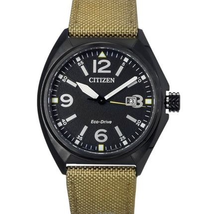 Citizen Eco-Drive vihreä nailonranneke mustalla kellotaululla AW1575-08E 100M miesten kello
