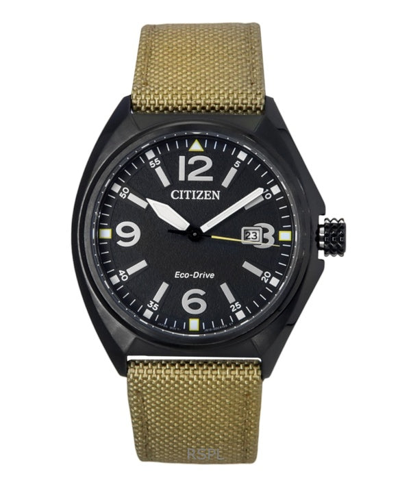 Citizen Eco-Drive vihreä nailonranneke mustalla kellotaululla AW1575-08E 100M miesten kello