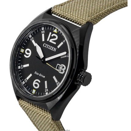 Citizen Eco-Drive vihreä nailonranneke mustalla kellotaululla AW1575-08E 100M miesten kello
