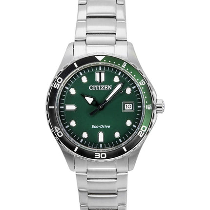 Citizen Eco-Drive ruostumattomasta teräksestä valmistettu vihreä kellotaulu AW1828-80X 100M unisex-kello