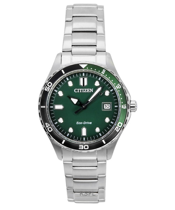 Citizen Eco-Drive ruostumattomasta teräksestä valmistettu vihreä kellotaulu AW1828-80X 100M unisex-kello