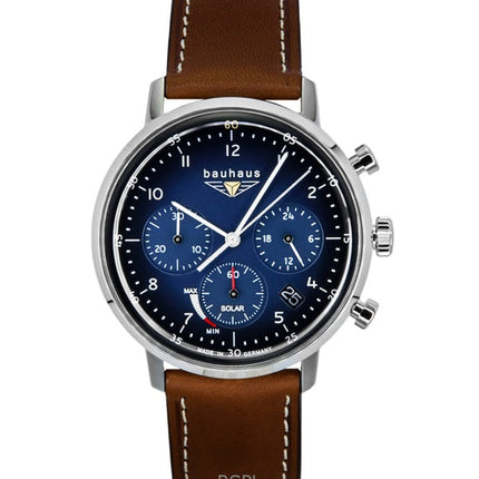 Bauhaus Chronograph -nahkaranneke, sininen kellotaulu, aurinkokennon 20863 naisten kello