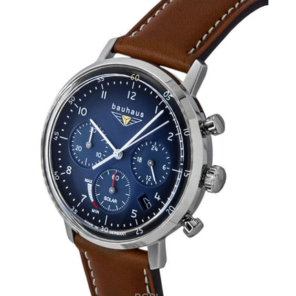 Bauhaus Chronograph -nahkaranneke, sininen kellotaulu, aurinkokennon 20863 naisten kello