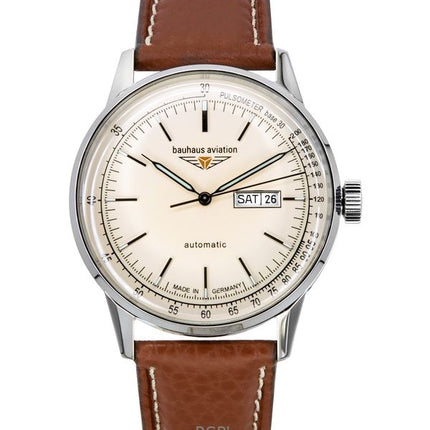 Bauhaus Aviation nahkaranneke beige kellotaulu automaattinen 23665 100M miesten kello