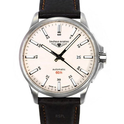 Bauhaus Aviation nahkaranneke Täysi valoisa beige kellotaulu automaattinen 28645 100M miesten kello