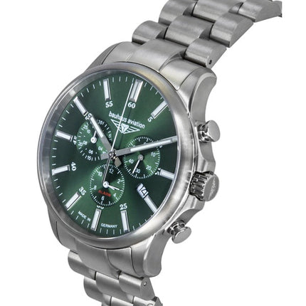 Bauhaus Aviation Chronograph Titanium Green Dial Quartz 2880M4 100M miesten kello