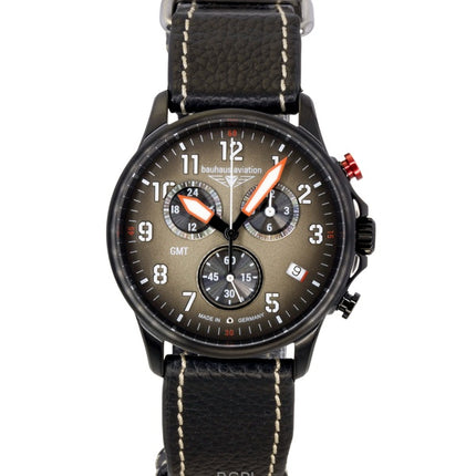 Bauhaus Aviation Chronograph -nahkahihnalla varustettu ruskealla kellotaululla varustettu kvartsi 28861 100M miesten kello