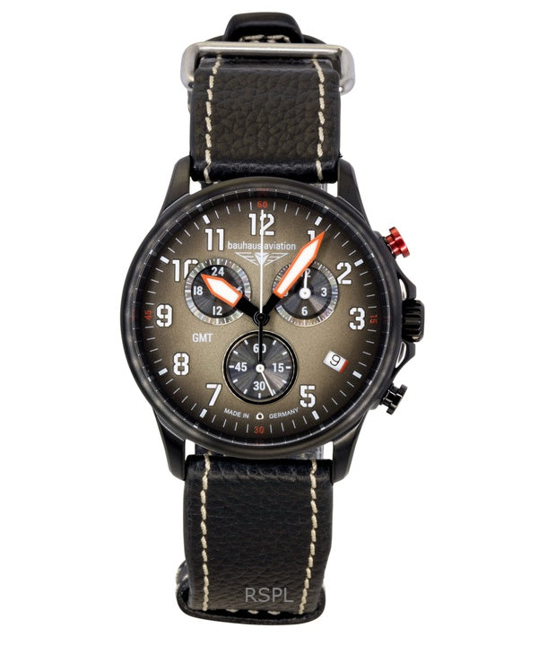 Bauhaus Aviation Chronograph -nahkahihnalla varustettu ruskealla kellotaululla varustettu kvartsi 28861 100M miesten kello