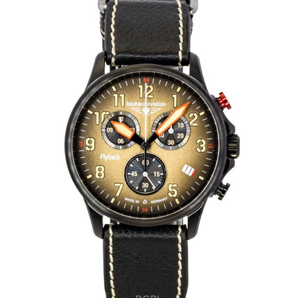 Bauhaus Aviation Flyback Chronograph -nahkahihnalla, ruskealla soittaa, kvartsi 28885 100M miesten kello