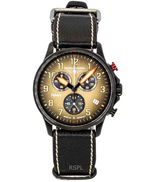 Bauhaus Aviation Flyback Chronograph -nahkahihnalla, ruskealla soittaa, kvartsi 28885 100M miesten kello