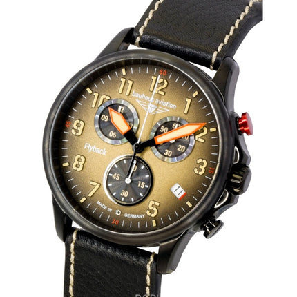 Bauhaus Aviation Flyback Chronograph -nahkahihnalla, ruskealla soittaa, kvartsi 28885 100M miesten kello