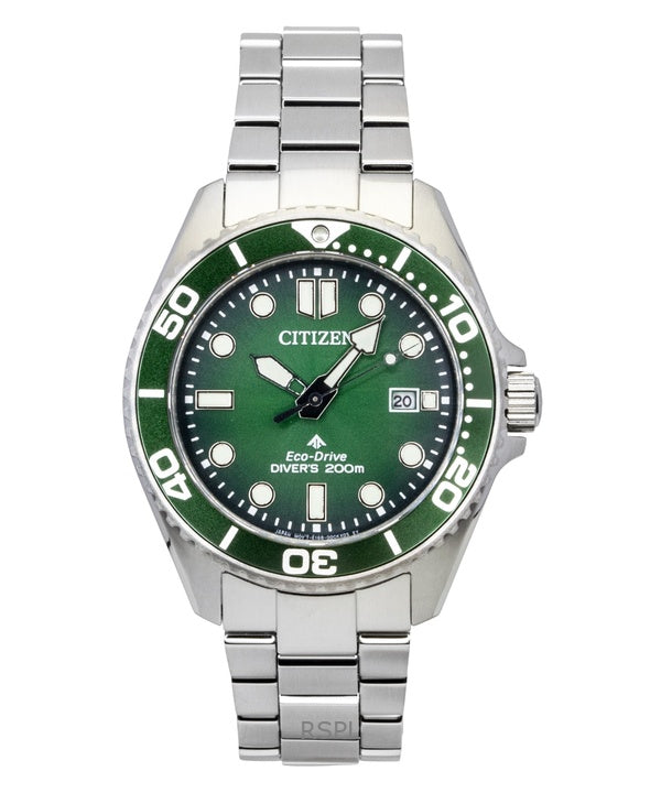 Citizen Promaster Marine ruostumattomasta teräksestä valmistettu vihreä kellotaulu Eco-Drive Diver&#39;s BN0269-50W 200M miesten kello