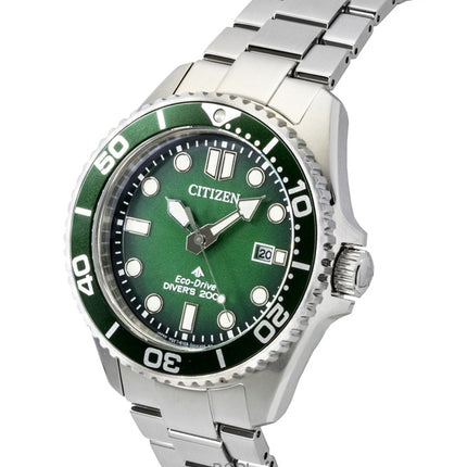 Citizen Promaster Marine ruostumattomasta teräksestä valmistettu vihreä kellotaulu Eco-Drive Diver&#39;s BN0269-50W 200M miesten kello