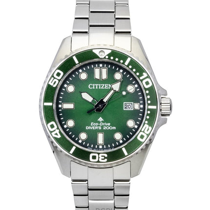 Citizen Promaster Marine ruostumattomasta teräksestä valmistettu vihreä kellotaulu Eco-Drive Diver&#39;s BN0269-50W 200M miesten kello