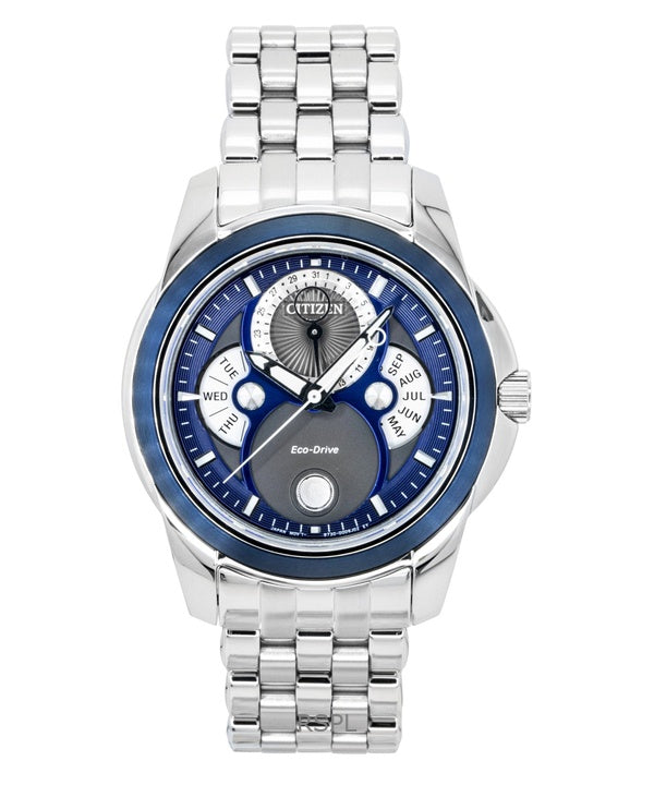 Citizen Calendrier Moon Phase ruostumattomasta teräksestä valmistettu sininen kellotaulu Eco-Drive BU0088-51H 100M miesten kello