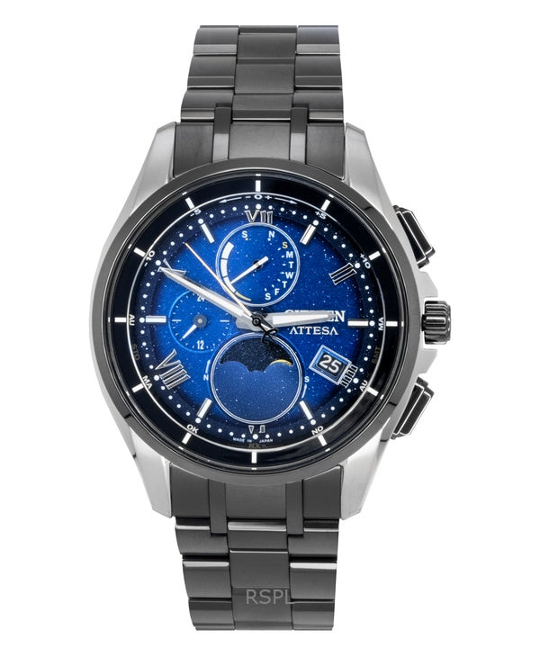 Citizen Attesa Radio-ohjattava Super Titanium Moon Phase Blue Dial Eco-Drive BY1007-60L 100M miesten kello