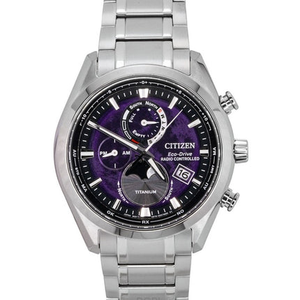 Citizen Tsuki-yomi AT Moon Phase Titanium Purple Dial Eco-Drive BY1010-81Z 100M miesten kello