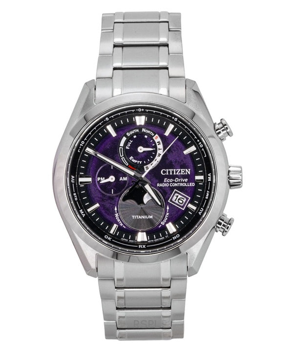 Citizen Tsuki-yomi AT Moon Phase Titanium Purple Dial Eco-Drive BY1010-81Z 100M miesten kello